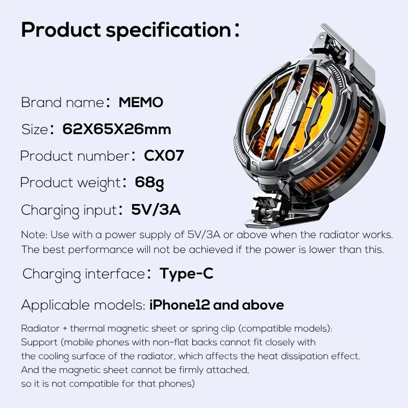 MEMO CX07 Mobile Phone Magnetic Cooler – Fast Cooling for Gaming & Performance