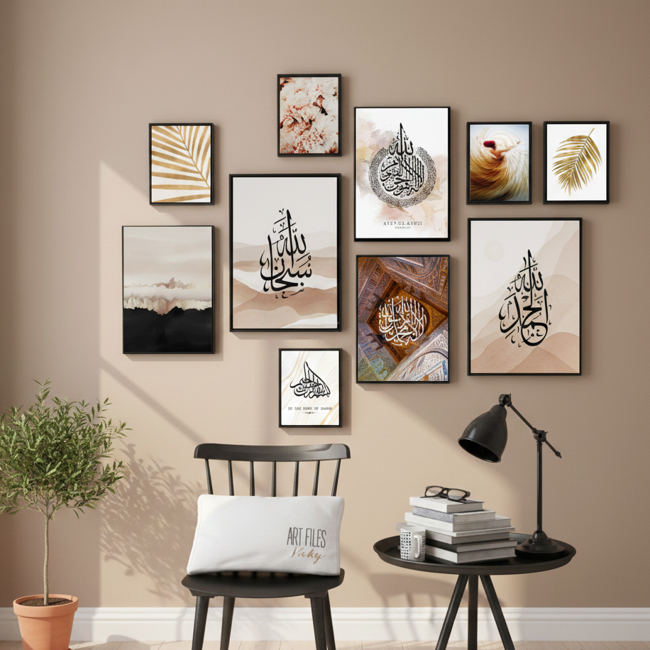10Pcs Islamic Calligraphy Photo Tiles – Wall Décor Set with Double Tape